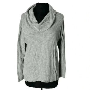 Lucky Brand Waffle Knit Cowl Neck Gray Top Size S